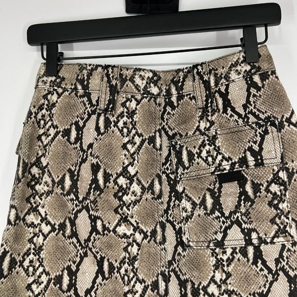 Topshop Skirt Snake Print Denim Mini Utility Pocket Brown Black - Picture 11 of 12